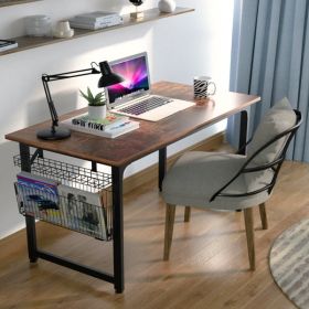 Study Computer Desk-40 Inch Home Office Desk, Wood Storage Table, Modern Writing Style Laptop Table, Black Metal Frame
