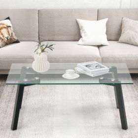 Modern Tempered Glass Coffee Table with Metal Frame for Living Room