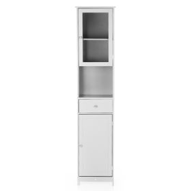 Modern Tower Tall Storage Cabinet with Doors & Drawer Wooden Floor Cabinet Home Furniture White