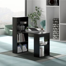 Computer Desk with Storage Shelves and CPU Stand (Color: Black)